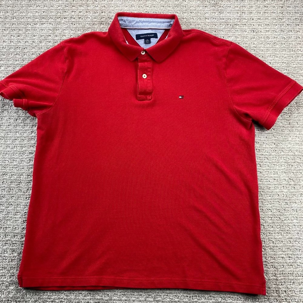 Tommy Hilfiger Polo Shirt Men Extra Large XL Red Casual Golf Embroidered Logo